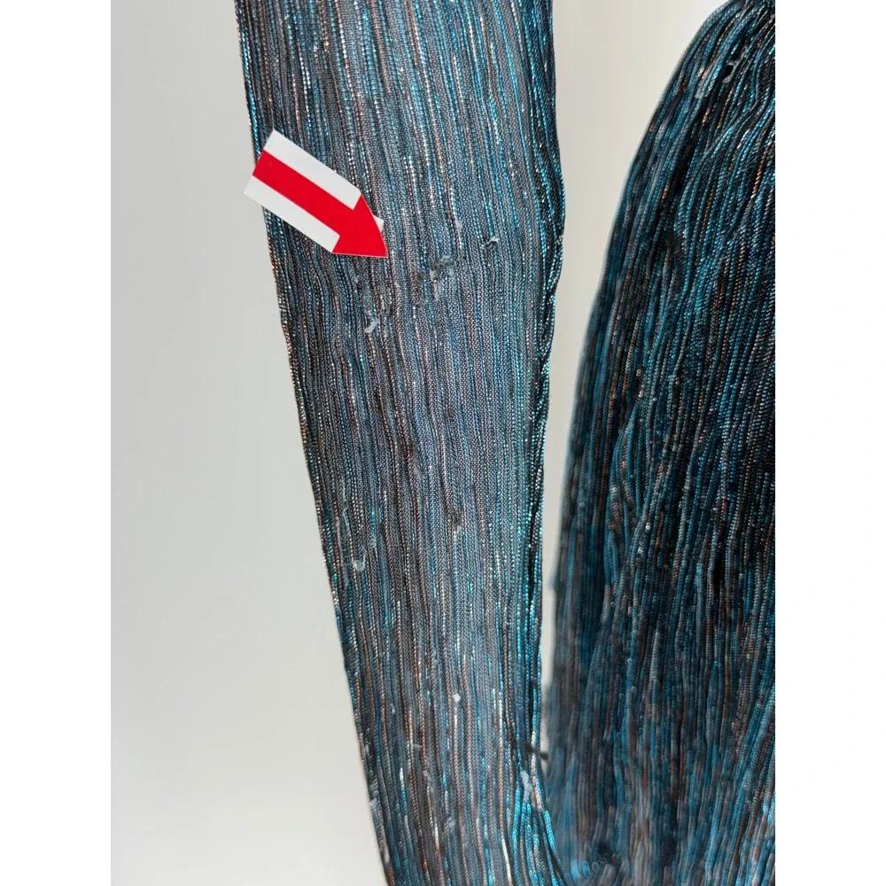 Sabina Musayev Pleated Carry Dress Teal Metallic Tiered Midi V-Neck XS - Picture 6 of 8